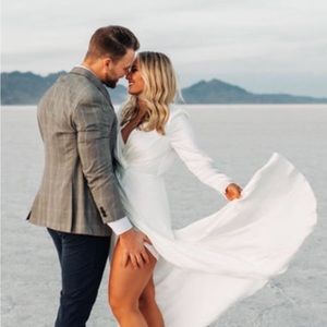 White long Sadie pleated plunge wrap dress